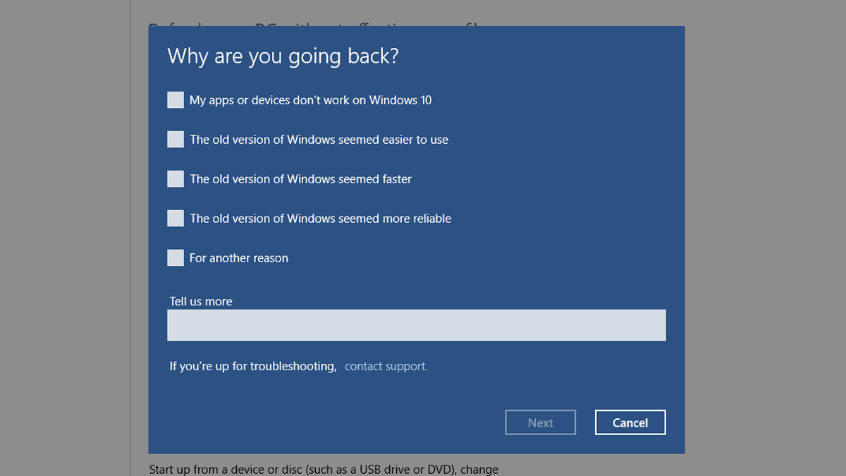 Rétrograder Windows 10