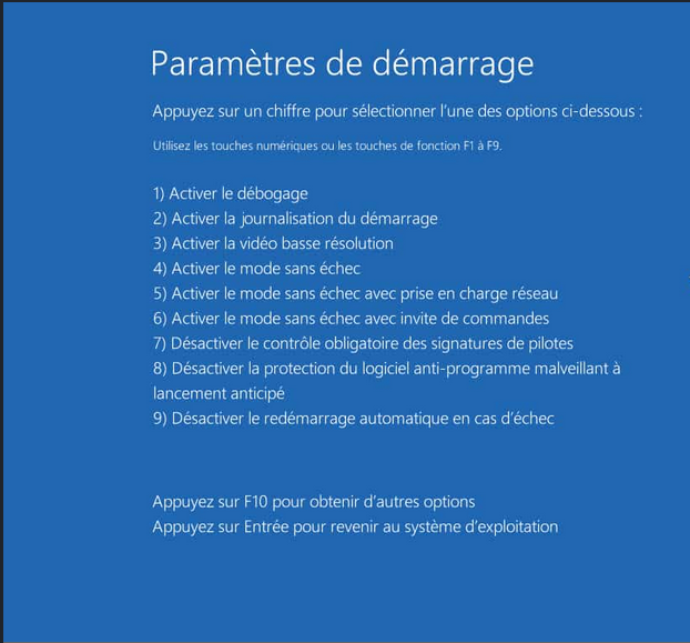 Windows 10 en mode sans échec